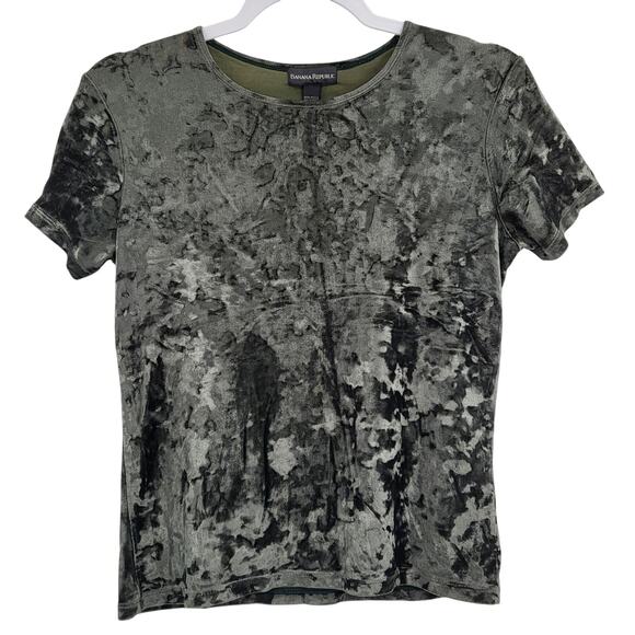 Banana Republic Dark Green Crushed Velvet Short Sleeve Top Made in USA Women's S - Picture 1 of 5